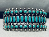 Early Wide Triple Row Vintage Native American Navajo Turquoise Sterling Silver Bracelet Old-Nativo Arts