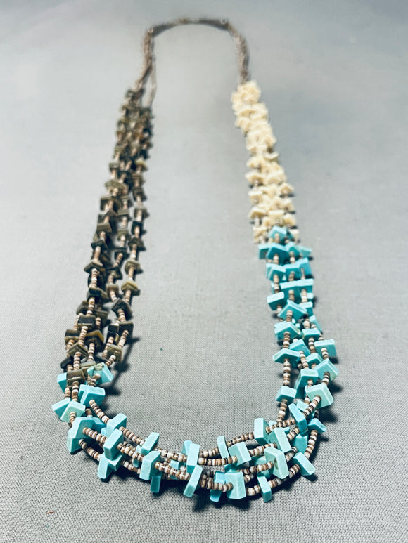 Native American Captivating Vintage Santo Domingo Turquoise Shell Squares 5 Strand Necklace-Nativo Arts