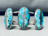 Dave Yellowhorse! Vintage Native American Navajo Blue Diamond Turquoise Sterling Silver Bracelet-Nativo Arts