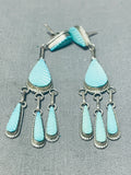 Fabulous Vintage Native American Zuni Blue Gem Turquoise Sterling Silver Dangle Earrings-Nativo Arts