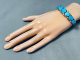 Huge Flat Bead Ceuff Ends Vintage Native American Navajo Turquoise Sterling Silver Bracelet