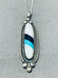 Impressive Vintage Native American Navajo Mother Of Pearl & Turquoise Sterling Silver Necklace-Nativo Arts