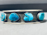 Brilliant Native American Navajo Signed 7 Morenci Turquoise Sterling Silver Bracelet-Nativo Arts