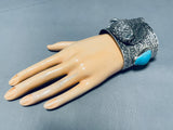133 Grams Buffalo Head Navajo Turquoise Sterling Silver Bracelet-Nativo Arts