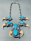 One Of The Best Vintage Native American Navajo Urquoise Sterling Silver Squash Blossom Necklace-Nativo Arts