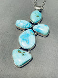 Breathtaking Native American Navajo Blue Gem Turquoise Sterling Silver Cross Necklace-Nativo Arts