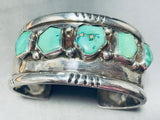 Heavy And Sturdy!! Vintage Native American Navajo Green Turquoise Sterling Silver Bracelet-Nativo Arts