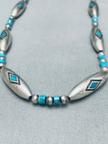 Heavy Torpedo Bead Vintage Native American Navajo Turquoise Sterling Silver Necklace-Nativo Arts