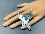 Expressive Native American Navajo Blue Gem Turquoise Sterling Silver Hummingbird Ring-Nativo Arts