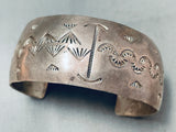 Hand Tooled Vintage Native American Navajo Sterling Silver Cuff Bracelet