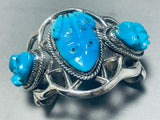 Turquoise Toads!! Vintage Native American Navajo Sterling Silver Bracelet Old-Nativo Arts