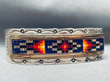 Detailed Vintage Native American Navajo Bead Inlay Sterling Silver Bracelet-Nativo Arts