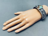 Rare Internal Silver Works Native American Navajo #8 Turquoise Sterling Silver Bracelet-Nativo Arts