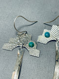 Native American Important Ojibway Royston Turquoise Sterling Silver Earrings-Nativo Arts