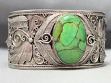 Detailed Vintage Southwest Gaspeite Sterling Silver Leaf Bracelet-Nativo Arts