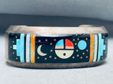 6.5 Inch Wrist Moona Dn Sun Vintage Native American Navajo Sterling Silver Inlay Bracelet-Nativo Arts