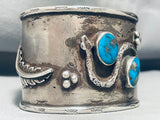 Heavy Snake And Eagle Vintage Native American Navajo Morenci Turquoise Sterling Silver Bracelet-Nativo Arts