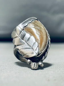 Very Unique Vintage Native American Navajo Cla Leaf Sterling Silver Ring Old-Nativo Arts