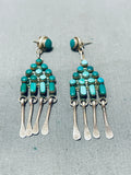Elegant Vintage Native American Zuni Blue Gem Turquoise Sterling Silver Earrings-Nativo Arts