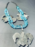 319 Grams!! Native American Navajo Turquoise Sterling Silver Turtle Necklace Wow-Nativo Arts