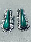 Sparkling Vintage Native American Navajo Malachite Sterling Silver Earrings-Nativo Arts