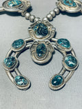 200 Grams Vintage Native American Navajo Turquoise Sterling Silver Squash Blossom Necklace-Nativo Arts