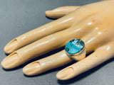 Brilliant Vintage Native American Navajo Turquoise Inlay Sterling Silver Large Ring-Nativo Arts