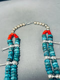 Majestic Native American Navajo Signed Turquoise Coral Sterling Silver Squash Necklace-Nativo Arts