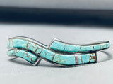 Unique Swirling Spiderweb Turquoise Inlay Vintage Native American Navajo Sterling Bracelet-Nativo Arts