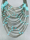 Bell Of The Ball Vintage Native American Navajo Turquoise Heishi Sterling Silver Necklace-Nativo Arts