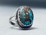 Rare Bisbee Turquoise Vintage Native American Navajo Sterling Silver Ring Old Sz 5 Adjustable-Nativo Arts