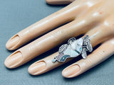 Detailed Vintage Native American Zuni Quail Bird Inlay Sterling Silver Ring Old-Nativo Arts