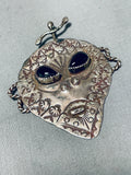 Whimsical Space Alien!!! Vintage Native American Navajo Jet 'Alien' Pin Signed W.b. Harris-Nativo Arts