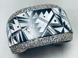 The Best Vintage Native American Navajo Black And White Sterling Silver Inlay Bracelet-Nativo Arts