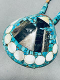 Benny Pencio Vintage Santo Domingo Turquoise Inlay Sterling Silver Necklace-Nativo Arts