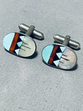 Tremendous Vintage Native American Navajo Blue Gem Turquosie Sterling Silver Cufflinks-Nativo Arts