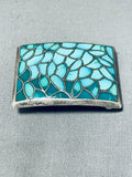 Rodney Hughte Vintage Native American Zuni Blue Gem Turquoise Sterling Silver Buckle-Nativo Arts