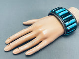 7 Inch Wrist Vintage Native American Navajo Turquoise Inlay Sterling Silver Bracelet-Nativo Arts