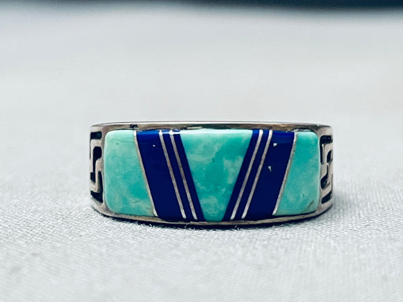Intricate Vintage Native American Navajo Inlay Sterling Silver Ring-Nativo Arts