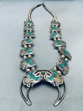 Sturdy 162 Gram Vintage Native American Navajo Turquoise Sterling Silver Squash Blossom Necklace-Nativo Arts