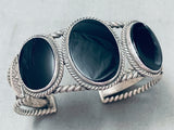 Twisted Wires Vintage Native American Navajo Jet Stone Sterling Silver Bracelet Old