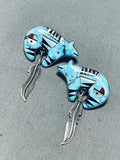 Dynamic Vintage Native American Navajo Turquoise Sterling Silver Bear Signed Earrings-Nativo Arts