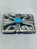 Artistic Vintage Native American Navajo Blue Gem Turquoise Sterling Silver Buckle-Nativo Arts