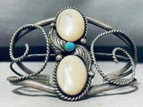 Elegant Vintage Native American Navajo 2 Mother Of Pearl Turquoise Sterling Silver Bracelet-Nativo Arts