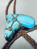 Extremely Detailed Vintage Native American Navajo Turquois Ehorse Sterling Silver Bolo Tie-Nativo Arts