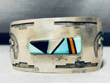 Henry Yazzie Vintage Native American Navajo Turquoise Inlay Sterling Silver Bracelet-Nativo Arts