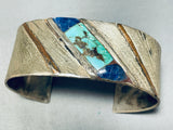 Native American One Of The Most Unique Vintage Navajo Turquoise Inlay Sterling Silver Bracelet-Nativo Arts