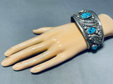 Big Large Wrist Vintage Native American Navajo Turquoise Sterling Silver Leaf Bracelet-Nativo Arts