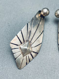 Detailed Hand Tooled Vintage Native American Navajo Sterling Silver Earrings-Nativo Arts