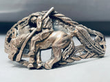 Native American End Of The Road Detailed Vintage Sterling Silver Horseshoe Bracelet-Nativo Arts